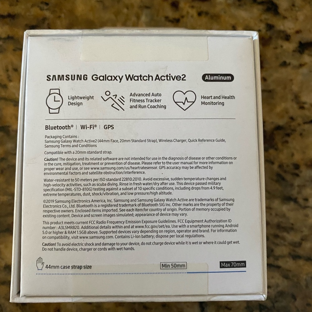 Samsung galaxy watch active2. Aluminum. 44 mm case strap size. New. Never opened - Picture 2 of 3
